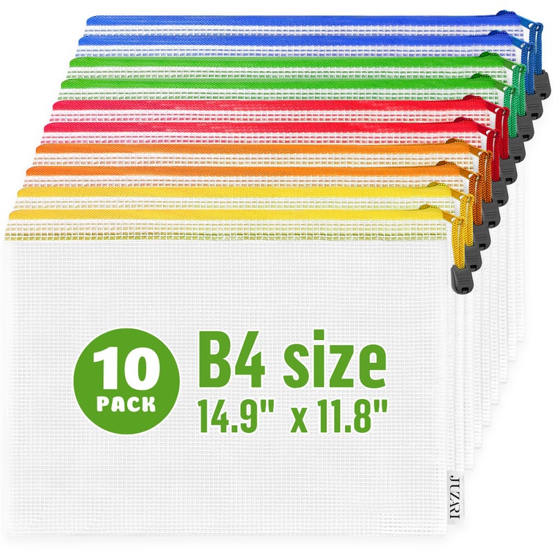 JUZARI 10 Pack Large Mesh Zipper Pouch B4 (12x15in) - Game Bags for Puzzle and Toy Storage Bags - Board Game Storage Zip Plastic Mesh Bags for Toys & Playroom Organization and Storage Zippered Pouches Folder - Image 1